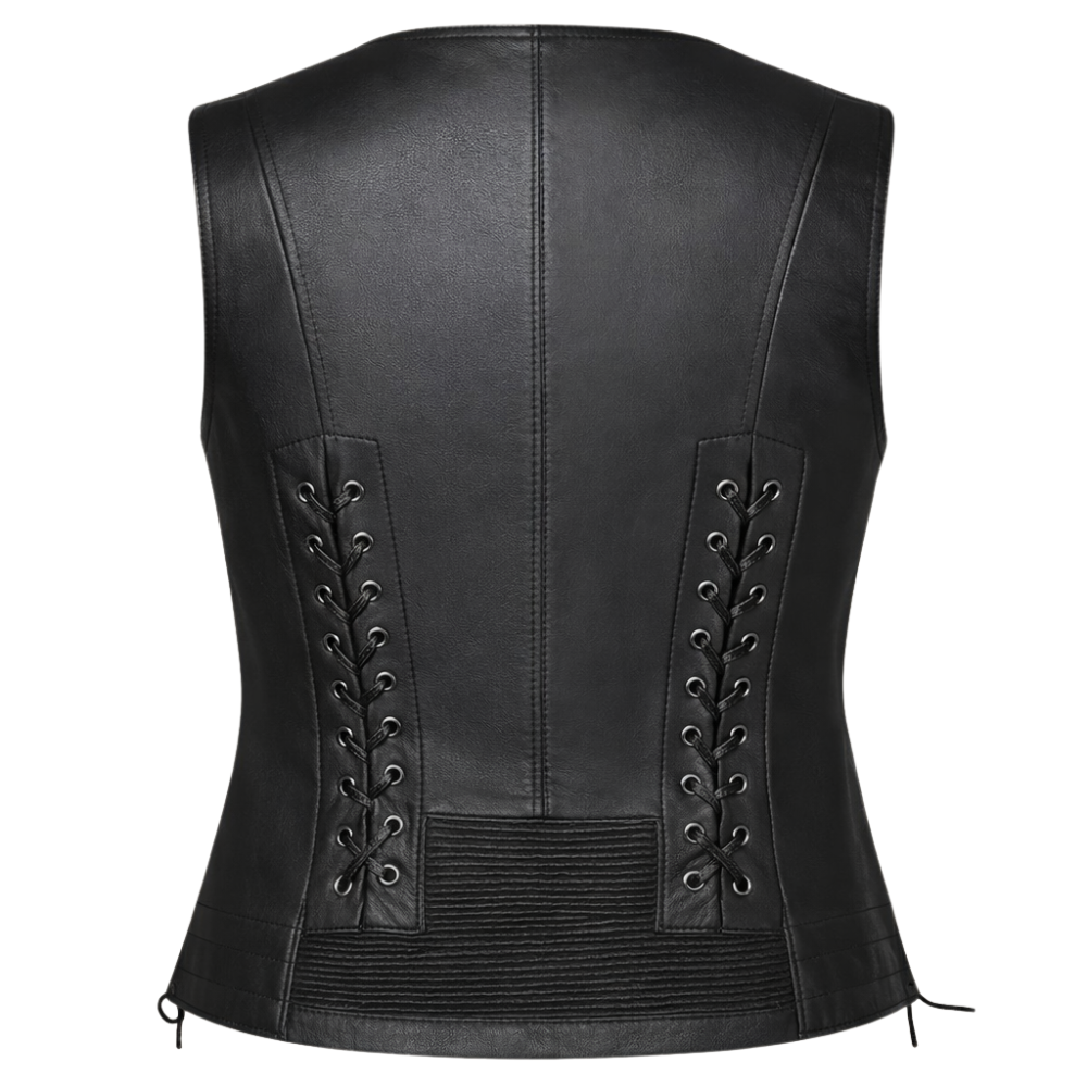stylish lacey black leather biker vest for women