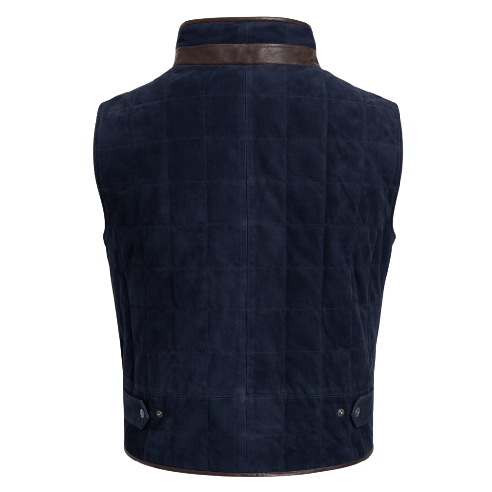modern blue quilted suede vest for men motorcycle outfit