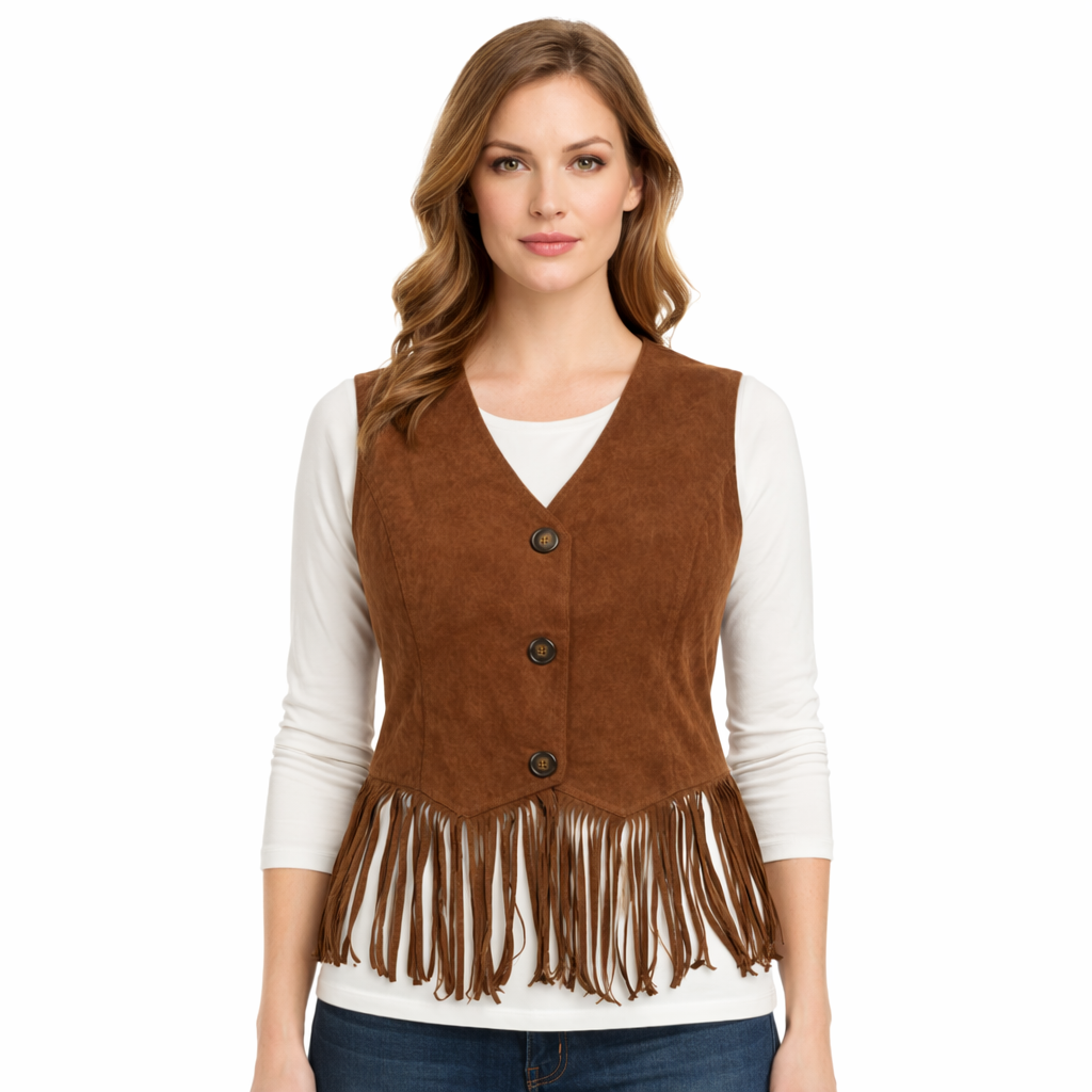 Boho country style leather vest for women