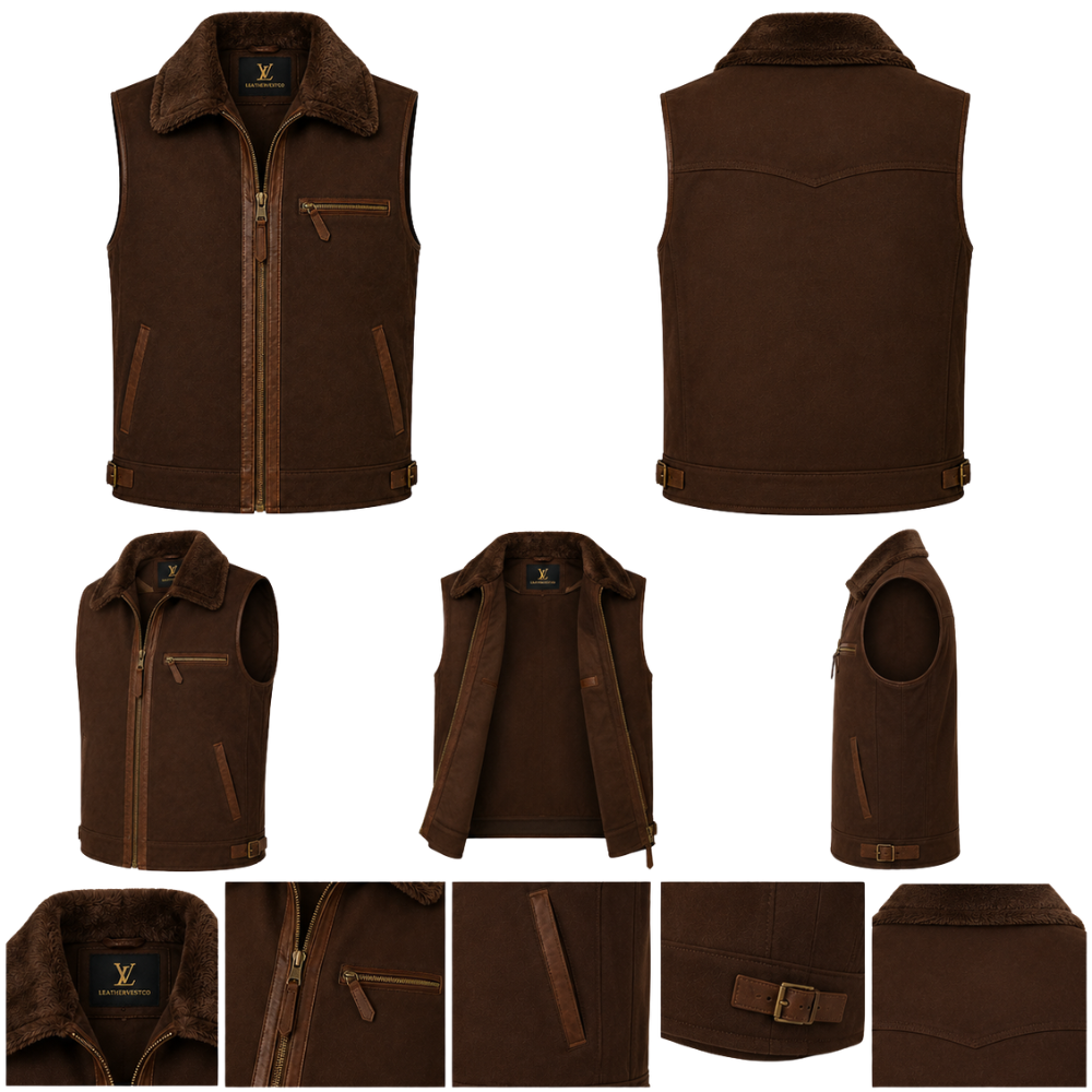 Premium western style leather fur vest