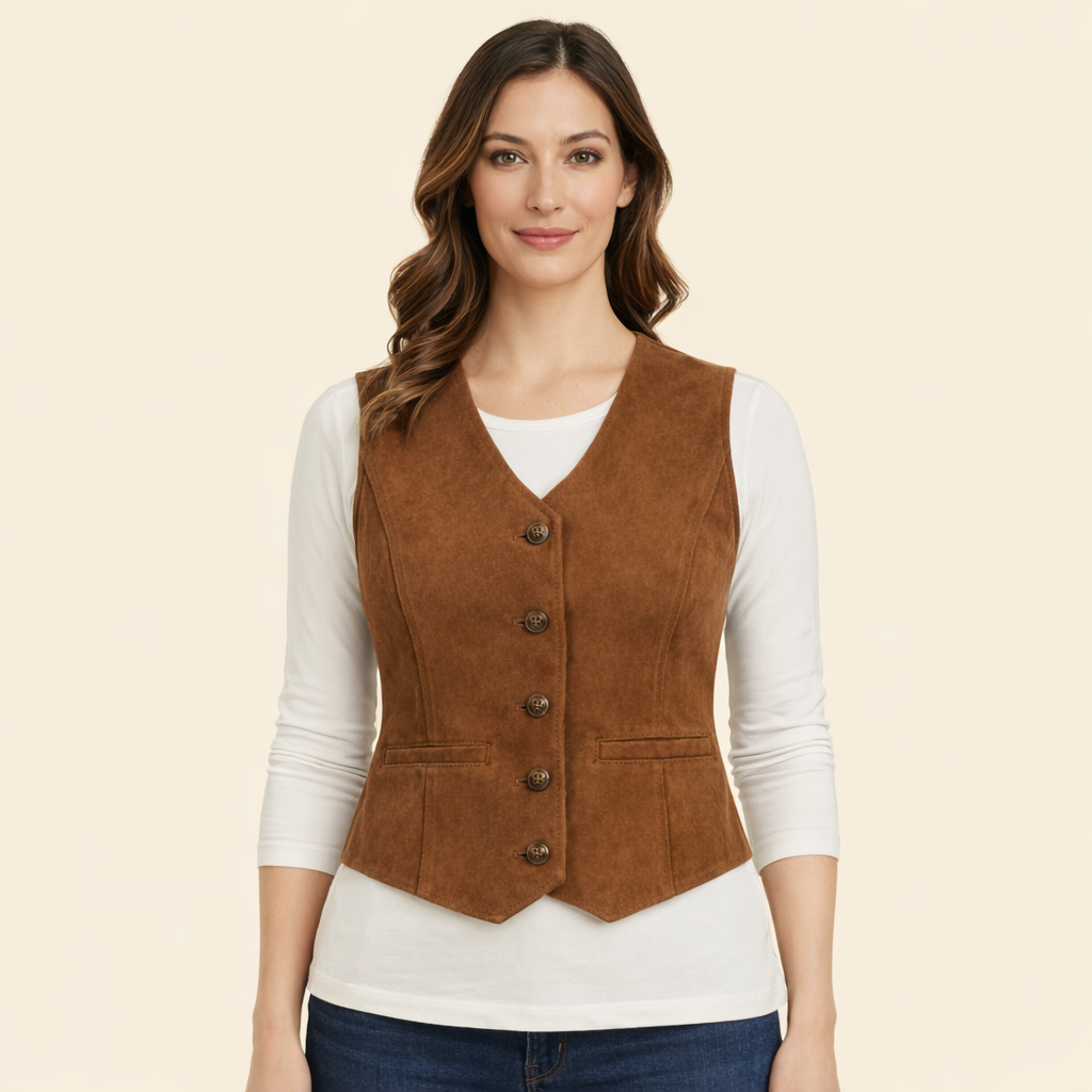 Womens brown suede vest with rayon lining