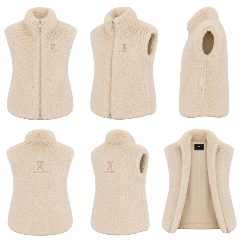 Premium ivory faux fur layering vest