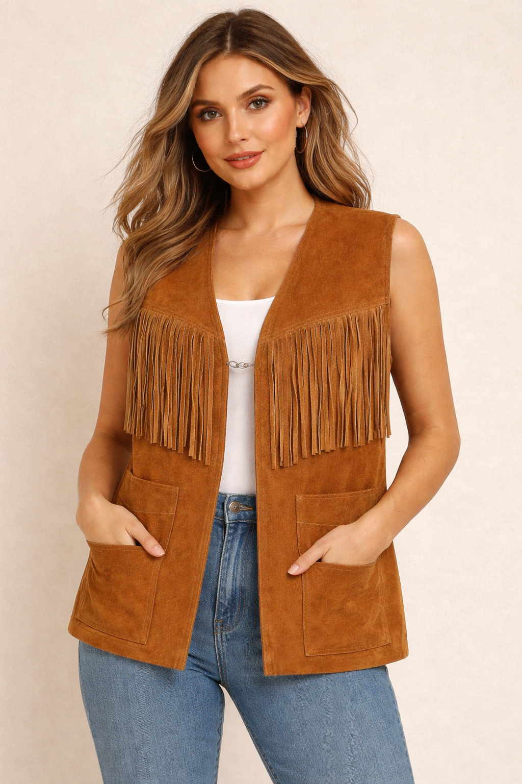 Brown fringe suede vest