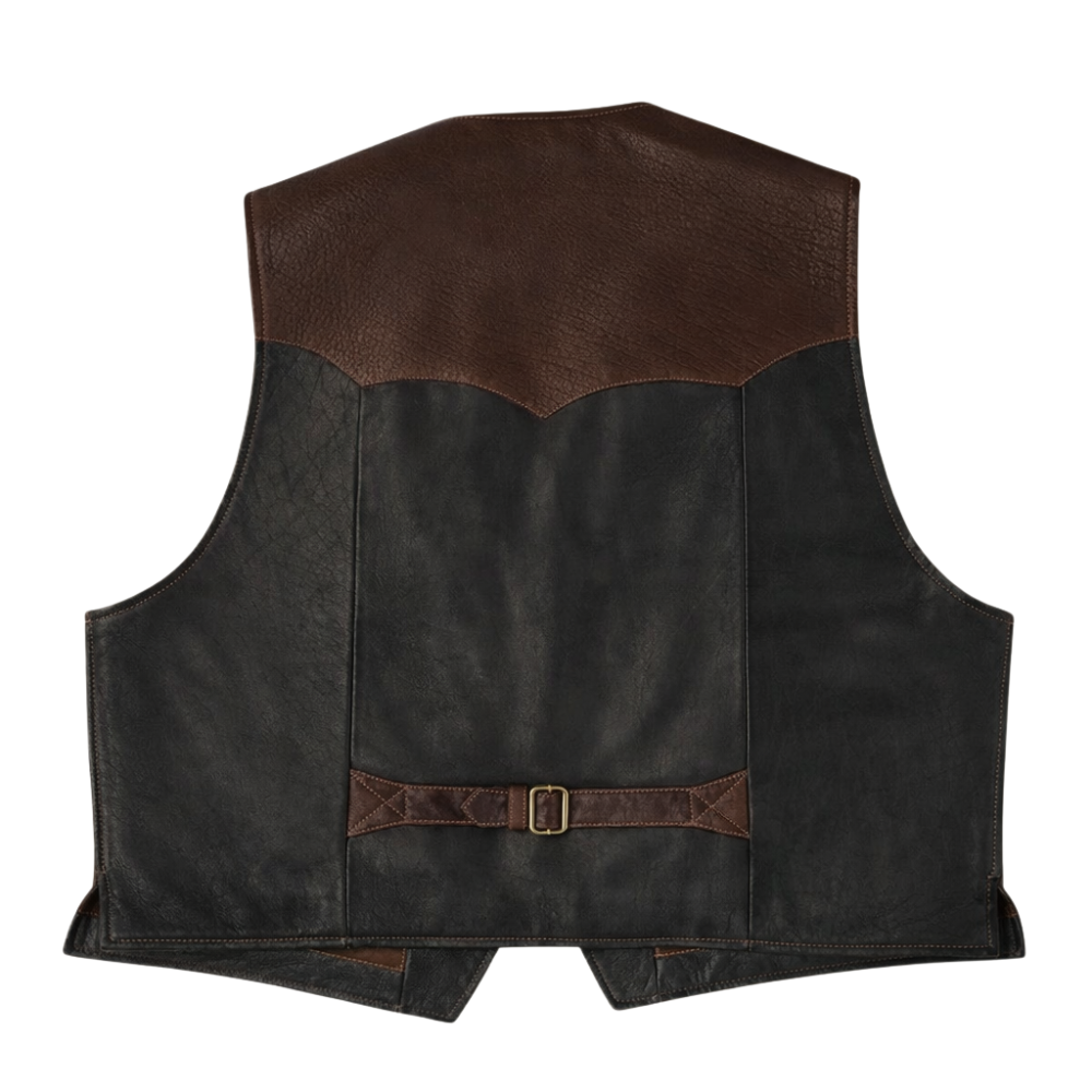 classic mens western leather vest dual tone brown black