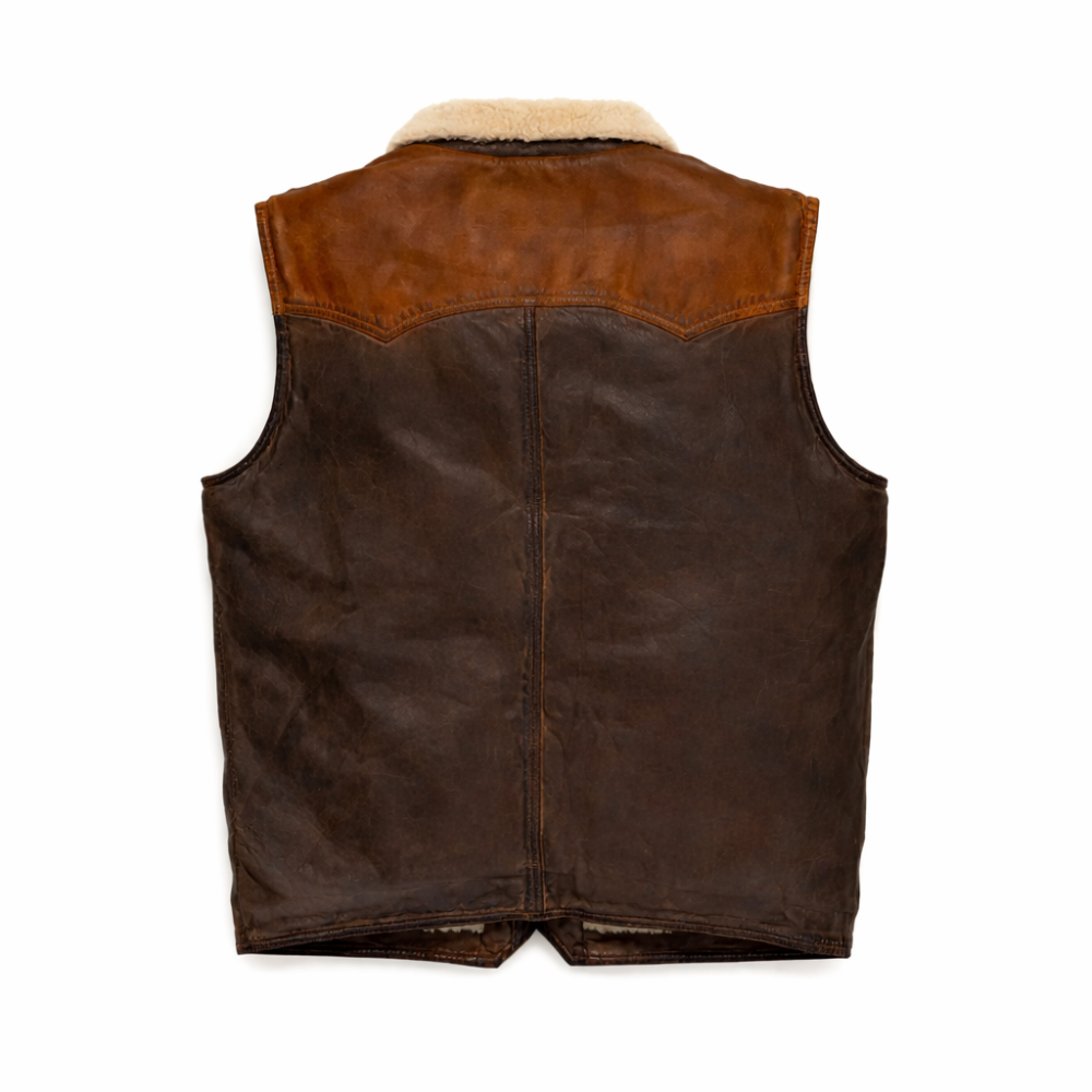 stylish mens brown shearling lined leather vest winter wear