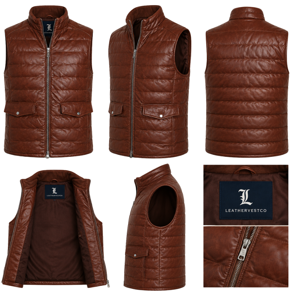 Men’s quilted leather winter waistcoat