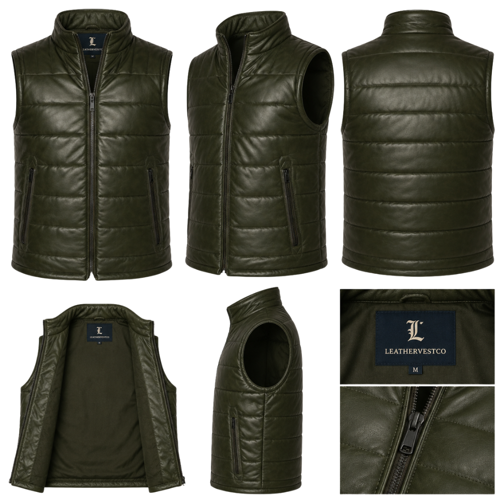 Men's winter leather puffer waistcoat