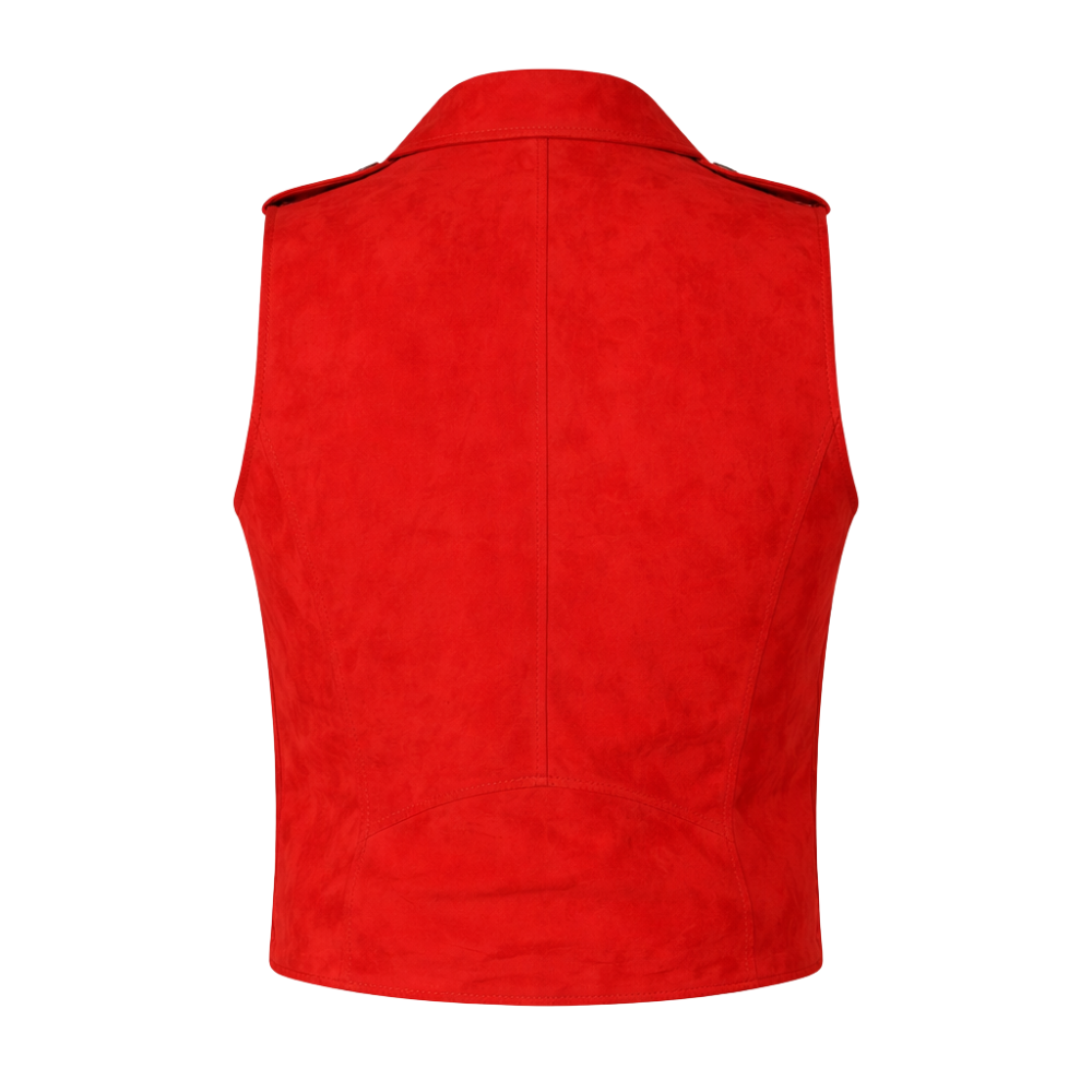 trendy red suede biker vest mens riding outfit