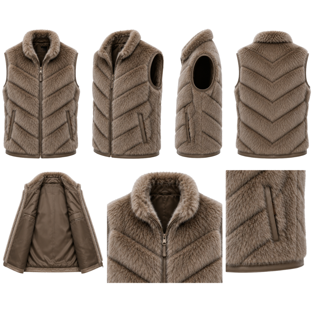 Warm luxury fur leather vest for winter fashion