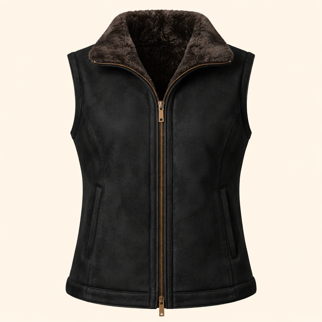 Womens black suede leather shearling gilet vest