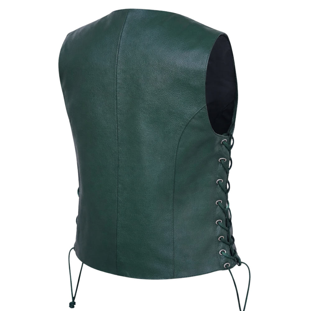 modern womens green leather riding vest sleeveless jacket
