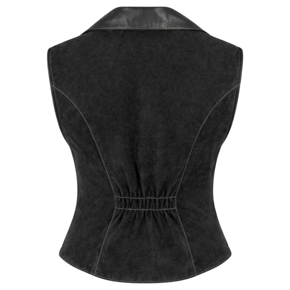 modern womens black suede vest sleeveless jacket MIA Classic
