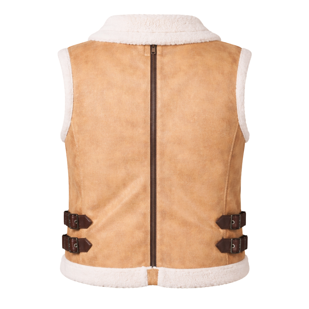 warm womens beige leather vest with soft shearling lining