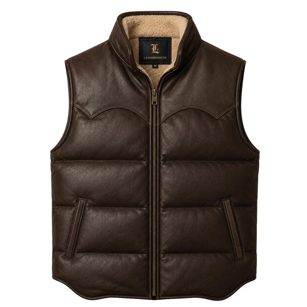 Western Quilted Leather Vest for Men