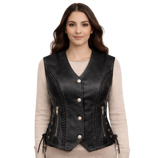 A&H Apparel womens classic black biker vest