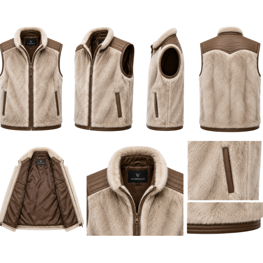 Men’s shearling waistcoat with quilted shoulders