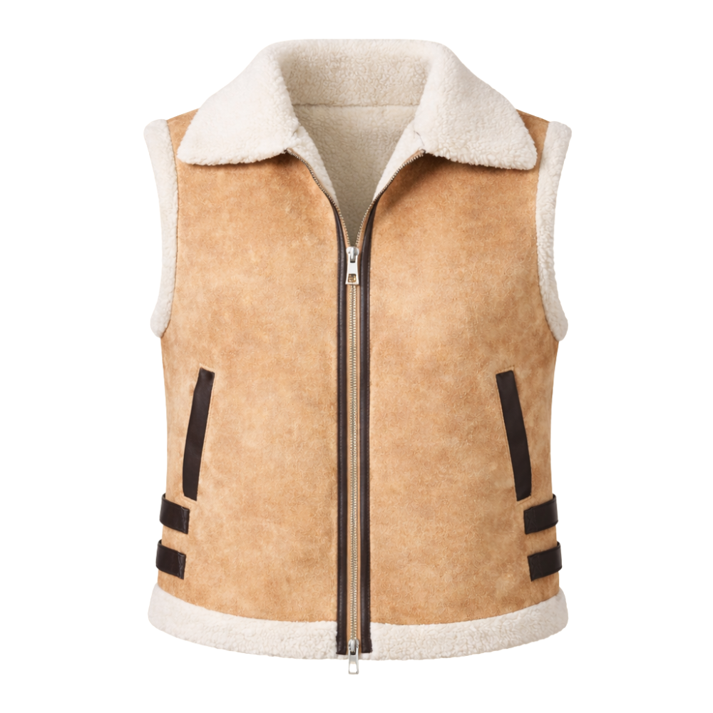 premium beige sheepskin leather vest for women