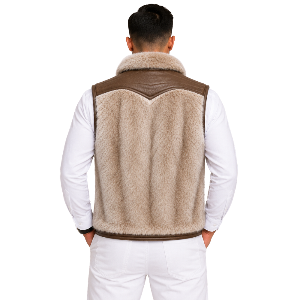 Luxury winter sheepskin zip-up waistcoat for men