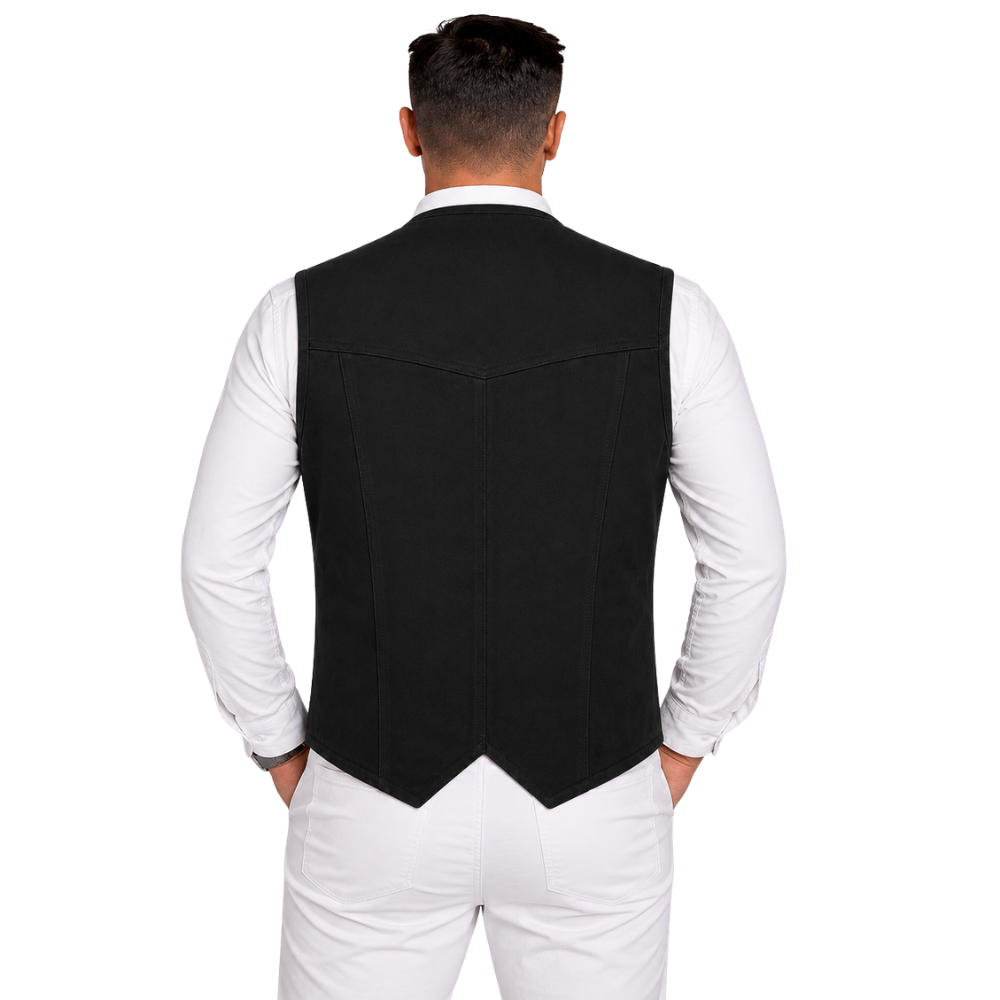 Classic black biker leather waistcoat for men