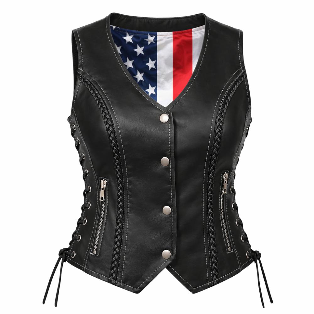 stylish A&H Apparel black biker vest for women classic design
