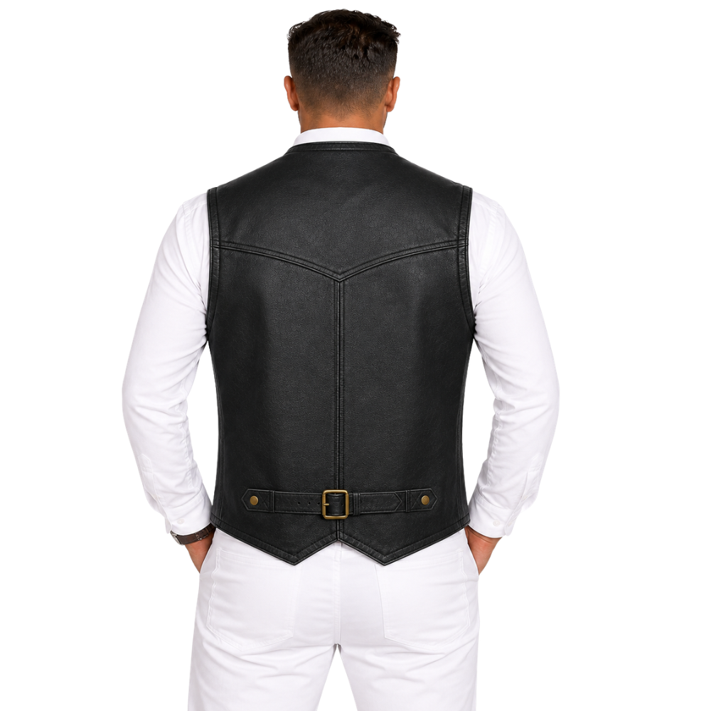 Genuine leather motorcycle vest for men