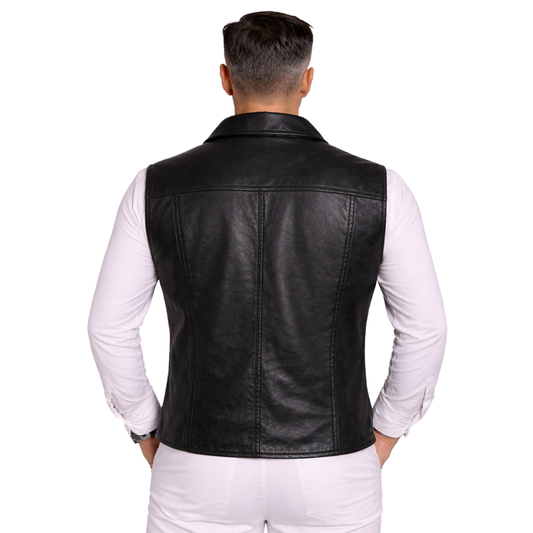 stylish black leather safari vest sleeveless men outfit