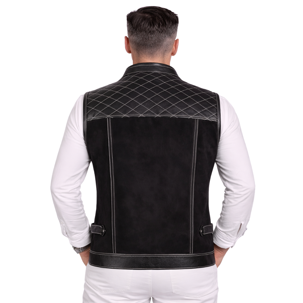 black suede biker leather vest for men motorcycle style