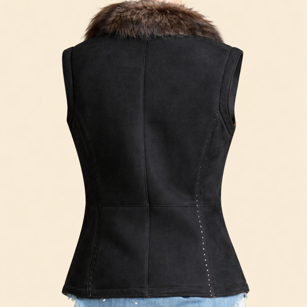 Black suede fur vest with brown shearling lining