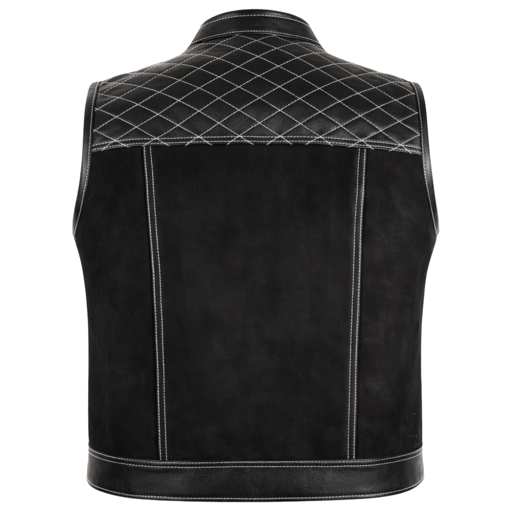premium black suede leather vest biker style men