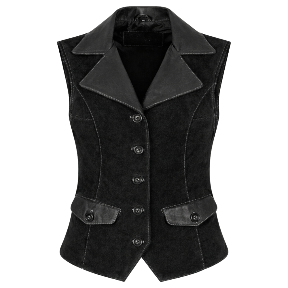 premium black suede leather vest womens classic design