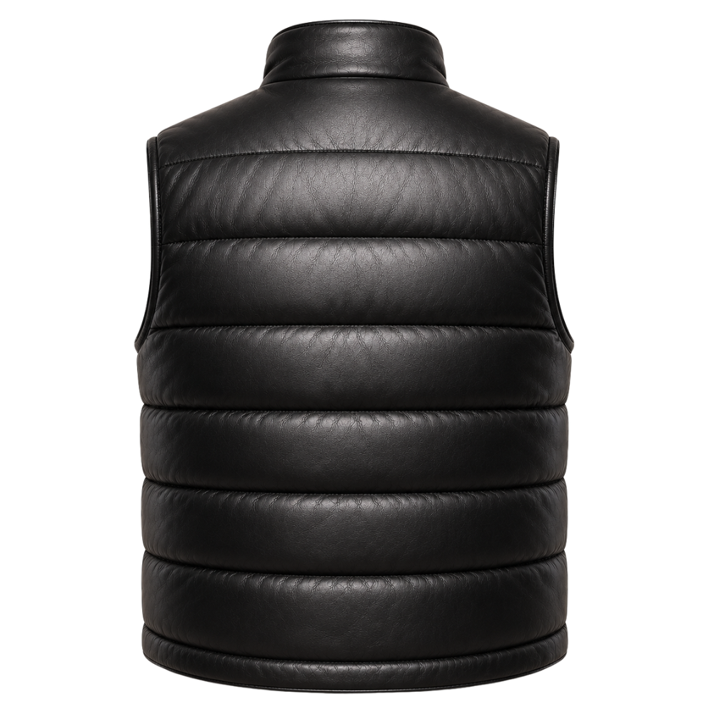 Men's insulated leather puffer waistcoat