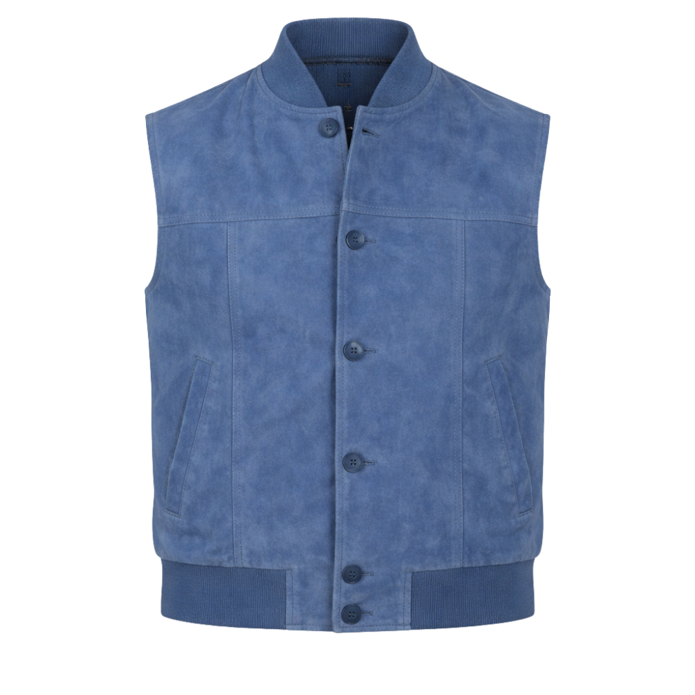 modern blue suede leather vest for men fashion wear