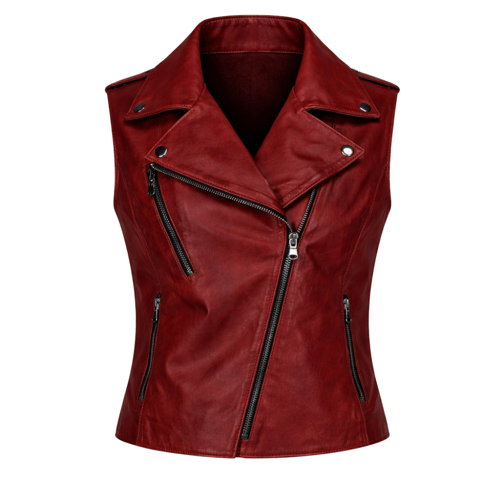 stylish bordeaux lambskin leather vest for women Valery Bis