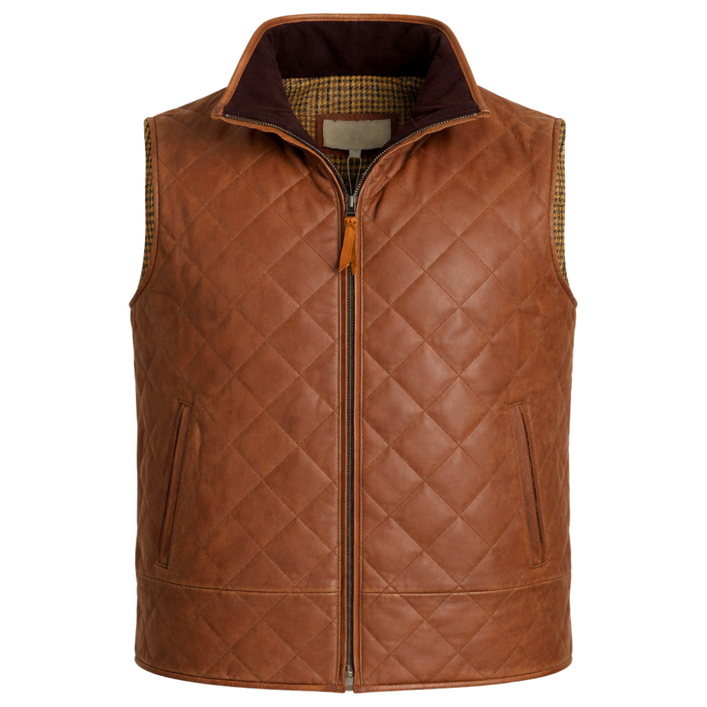 stylish brown quilted leather vest men riding outfit