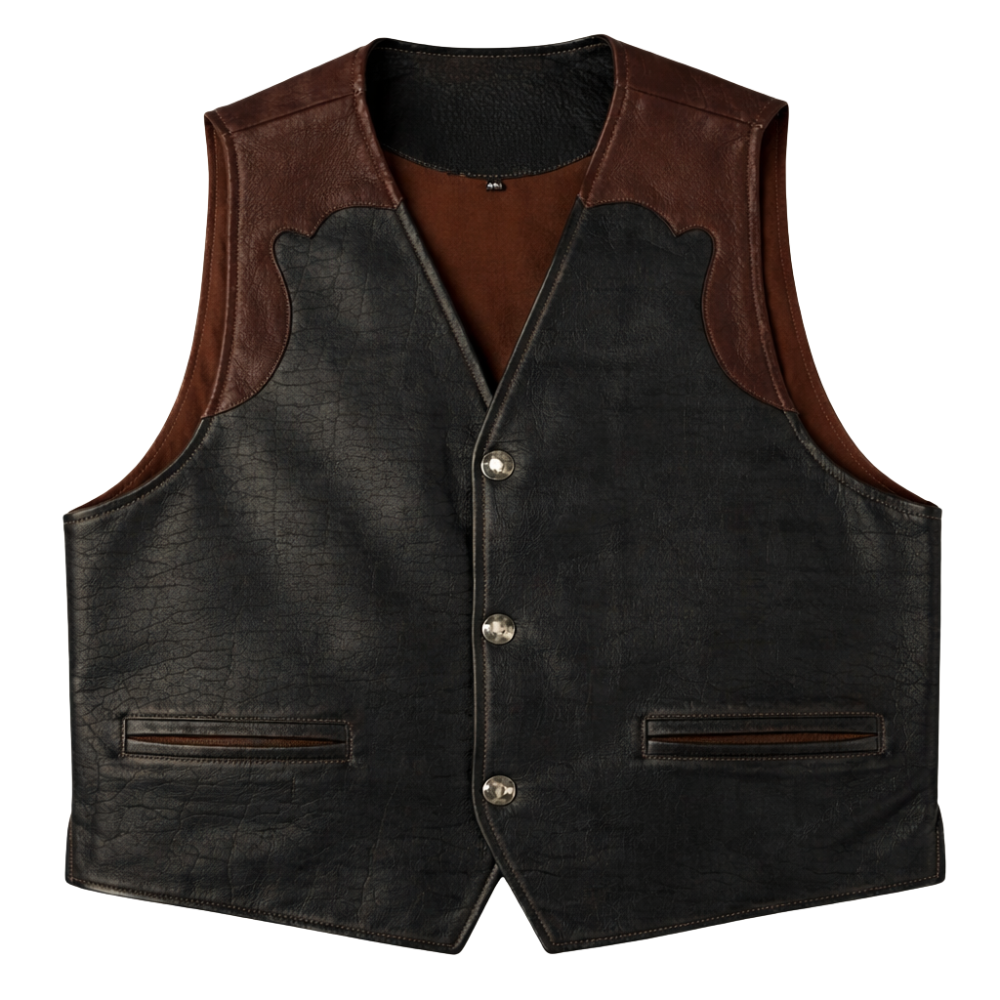 premium brown and black leather vest western outfit men