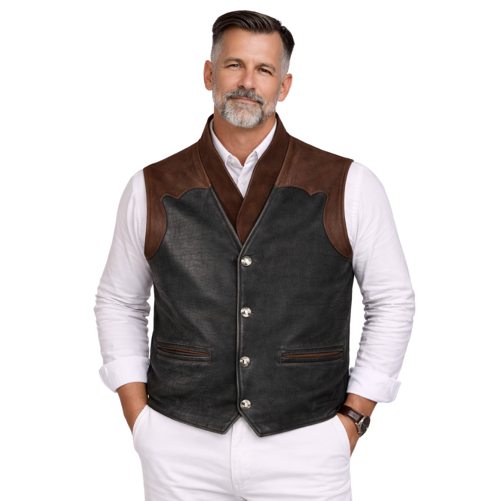 brown black western leather vest for men cowboy style