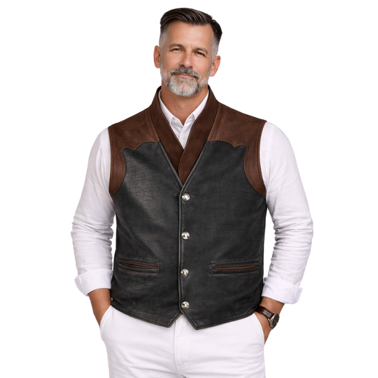 brown black western leather vest for men cowboy style