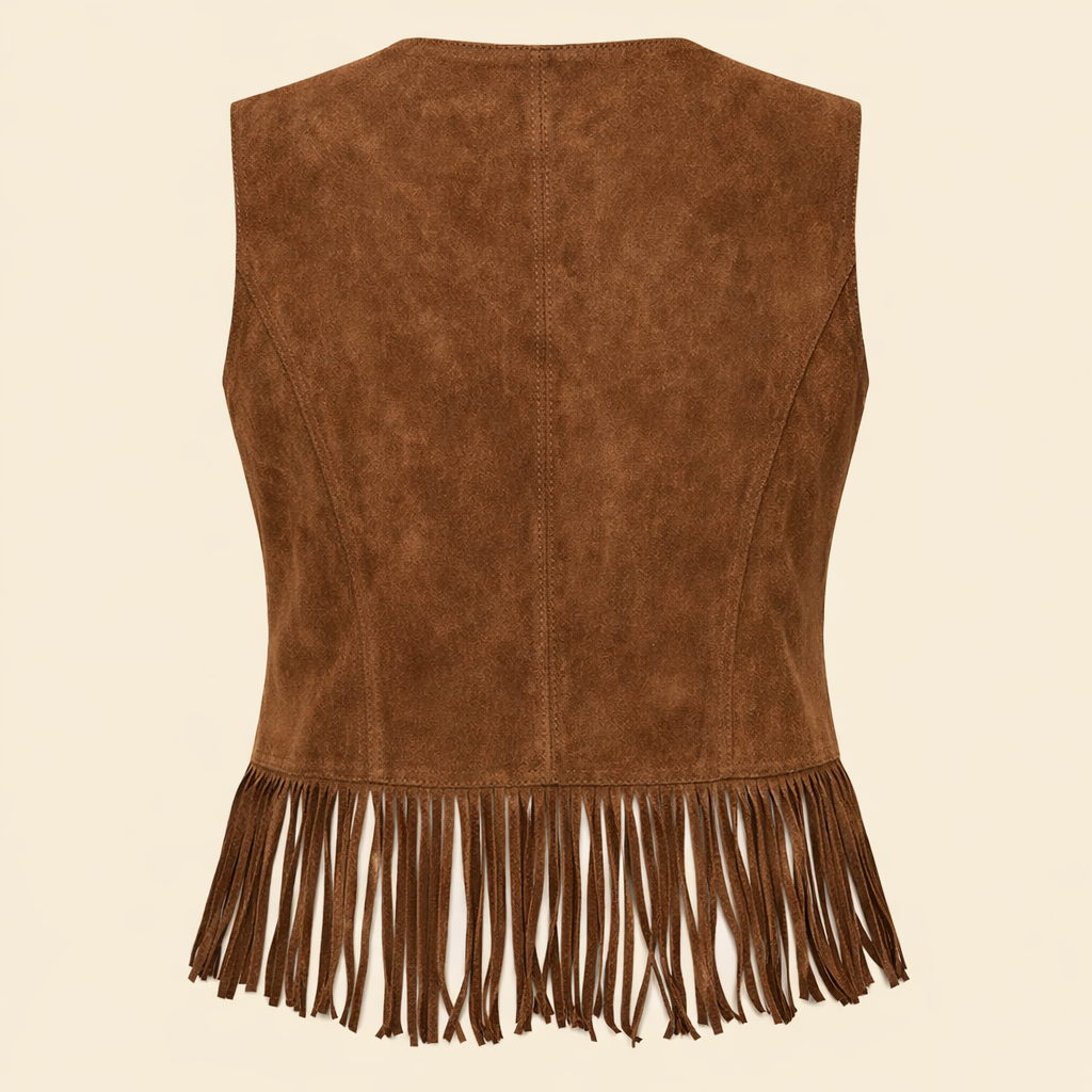 Brown cowgirl suede fringe vest