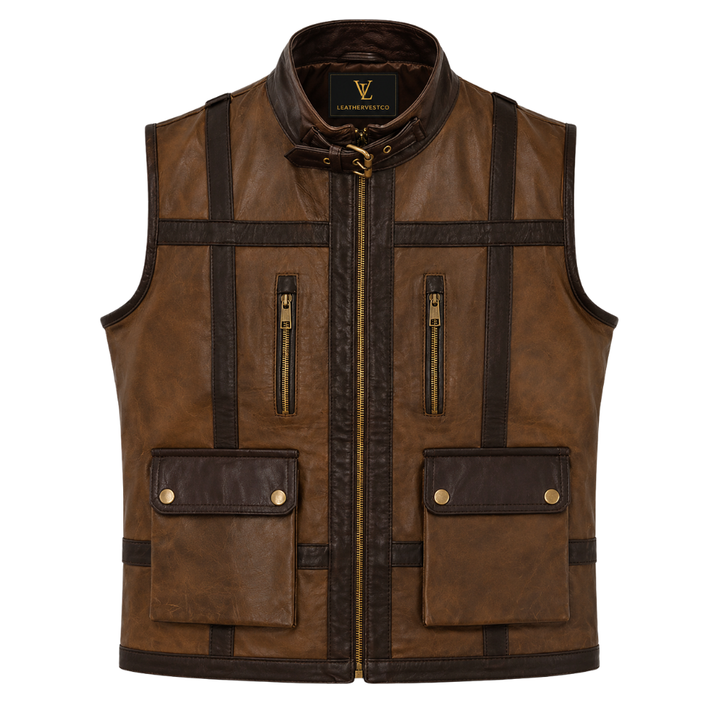Genuine leather riding vest for men