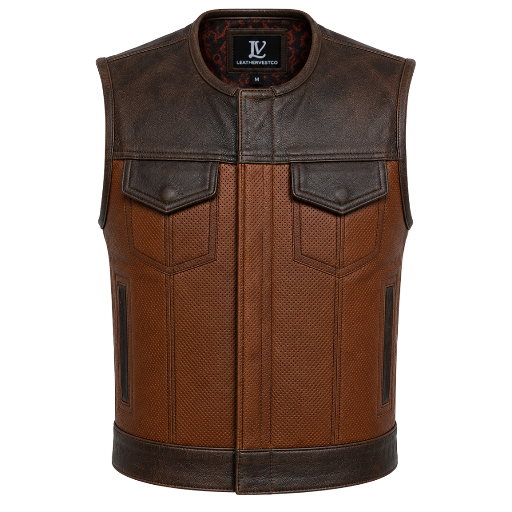 Sleeveless genuine leather riding vest for men