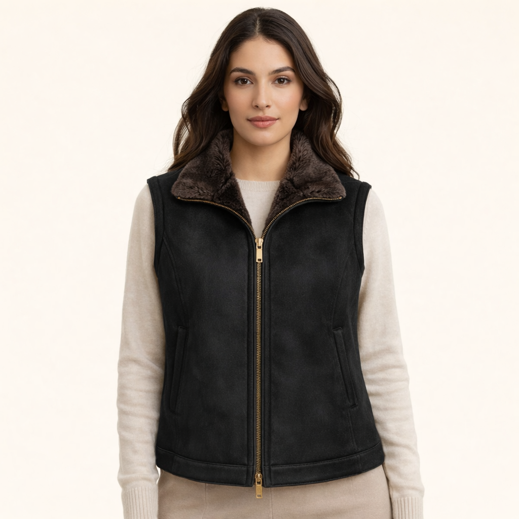 Warm suede leather winter vest women