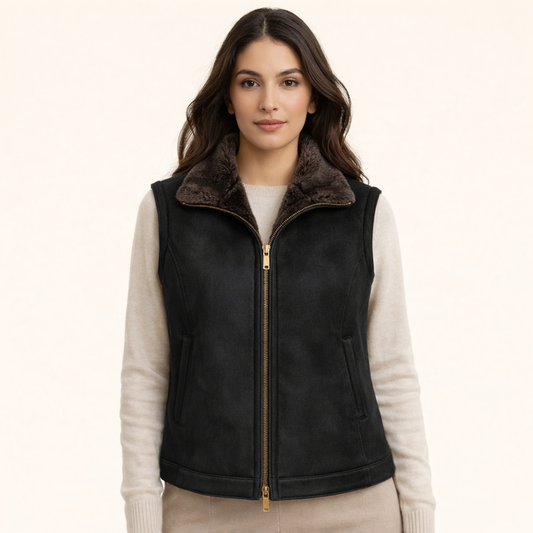 Warm suede leather winter vest women