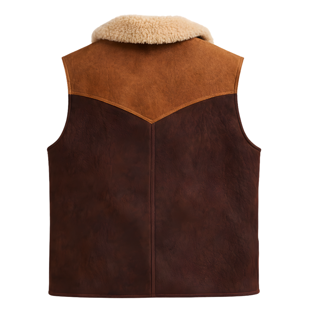 stylish dual tone suede vest with shearling lining
