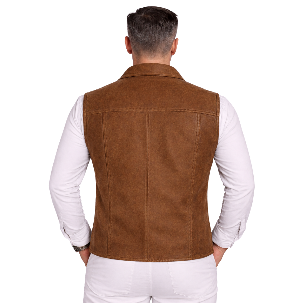 brown suede leather biker vest for men riding style