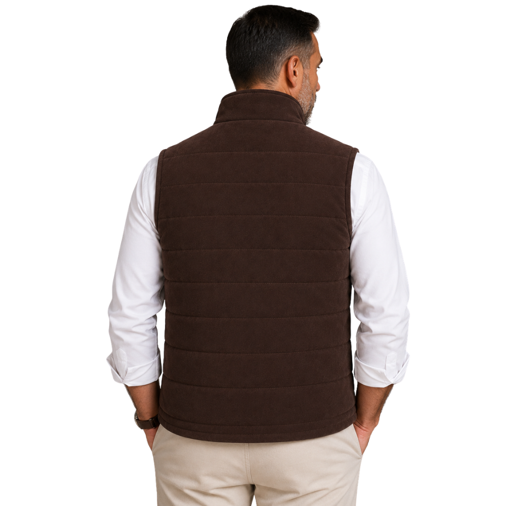 Quilted brown suede vest with button closure