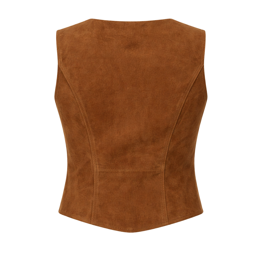 premium brown suede western vest for women Paige Antonella