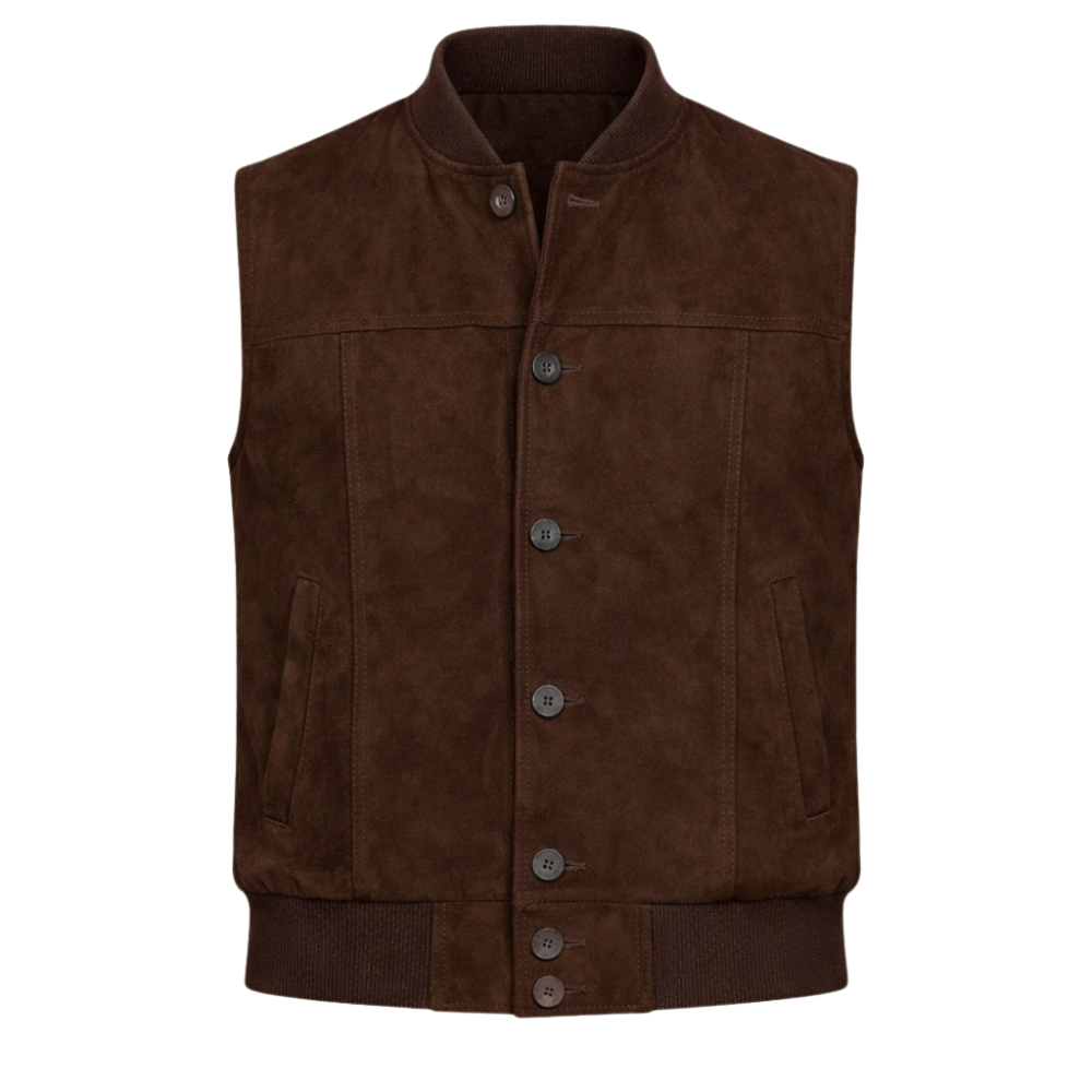modern brown suede bomber vest sleeveless jacket men
