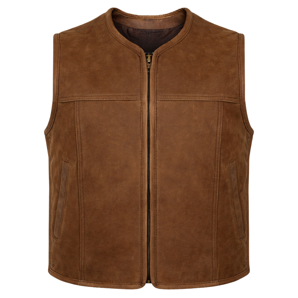 premium brown suede leather vest biker style men