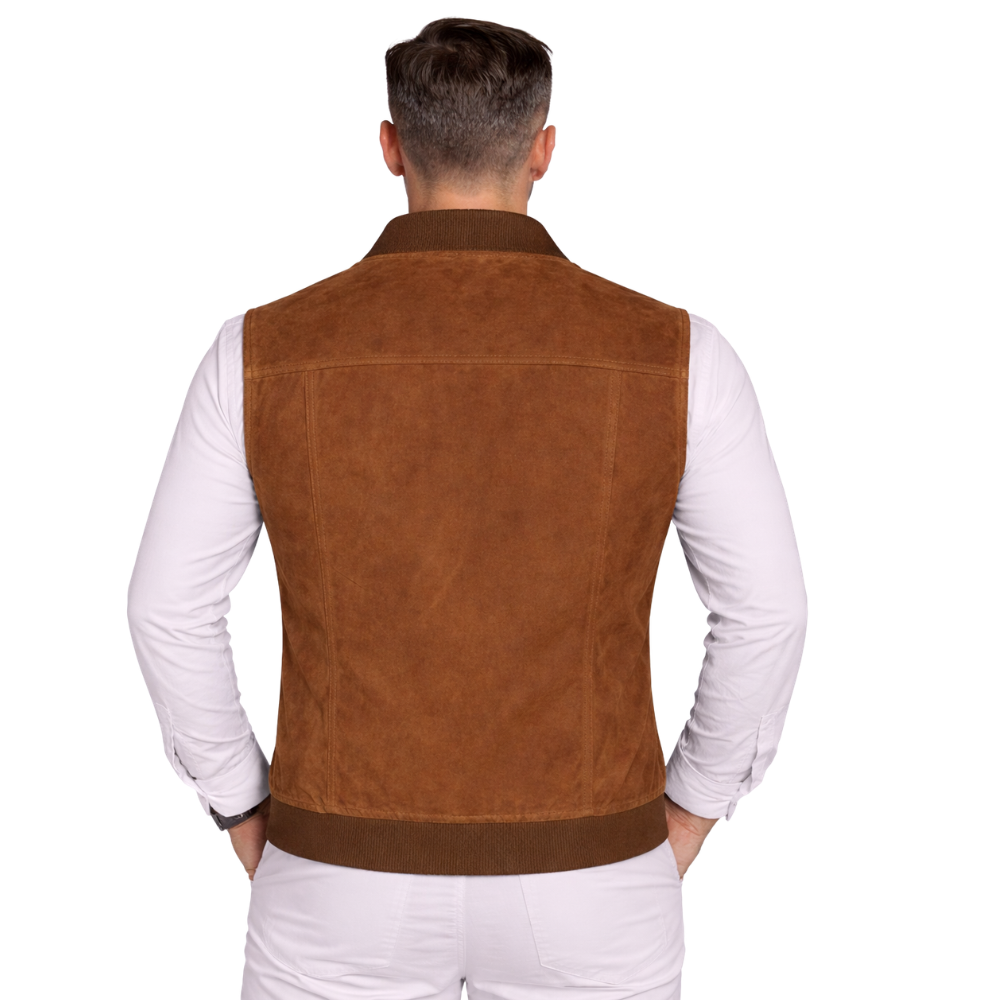 mens brown suede leather vest Jeff style