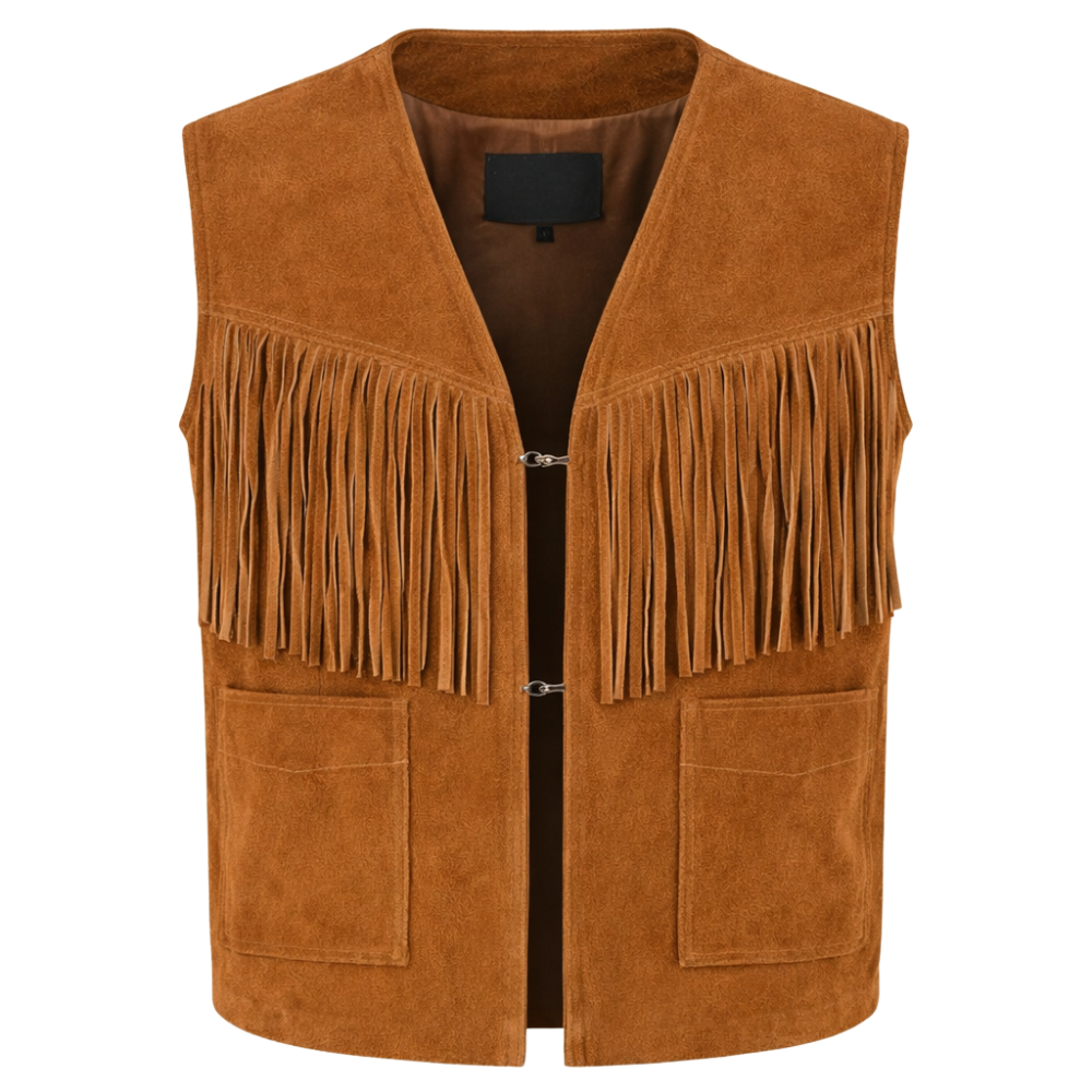 premium brown suede leather fringe vest for western outfit
